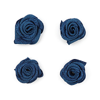 Цветы пришивные атласные 'Роза' 1,5 см, 4шт (темно-синий)